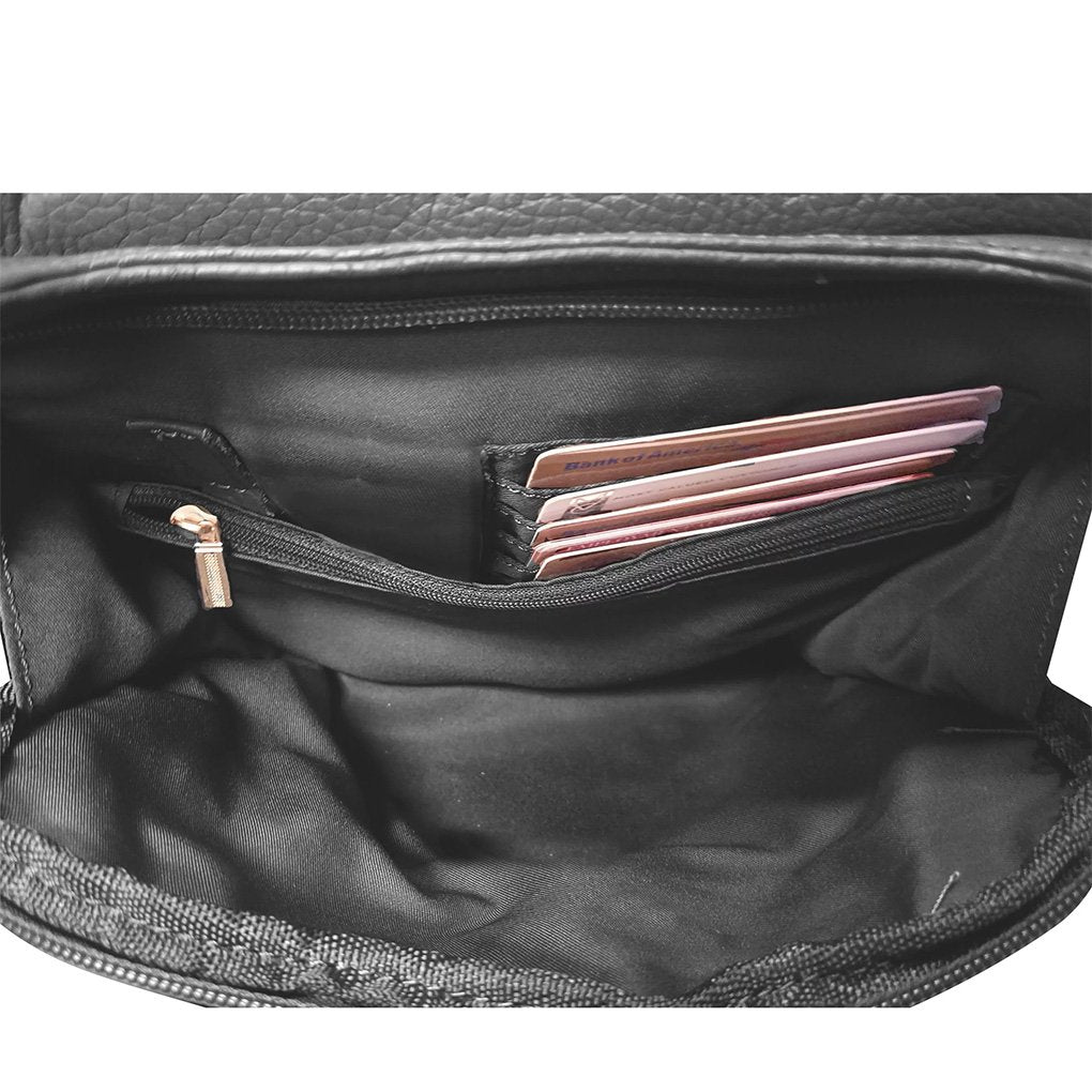 Leather Women's Backpack w Flip Rain Cover & Top Handle SilverFever
