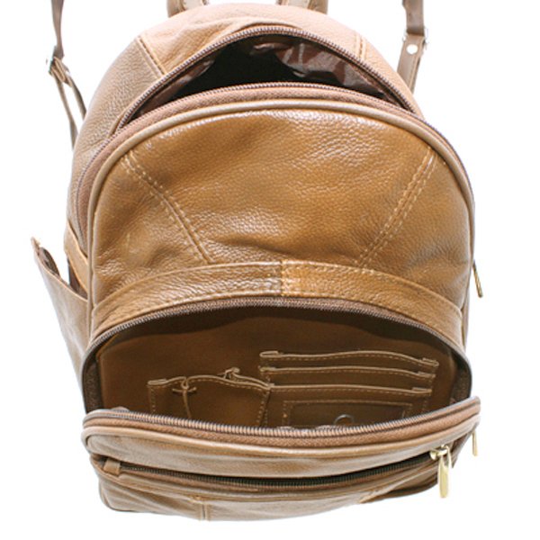 Silver Fever Genuine Leather Round Top Backpack Purse Organizer Bag
