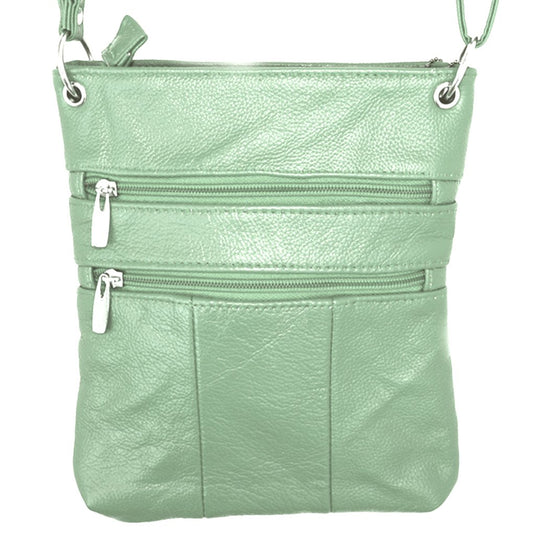 Genuine Leather Travel Shoulder Cross Body Purse Handbag Silver Fever