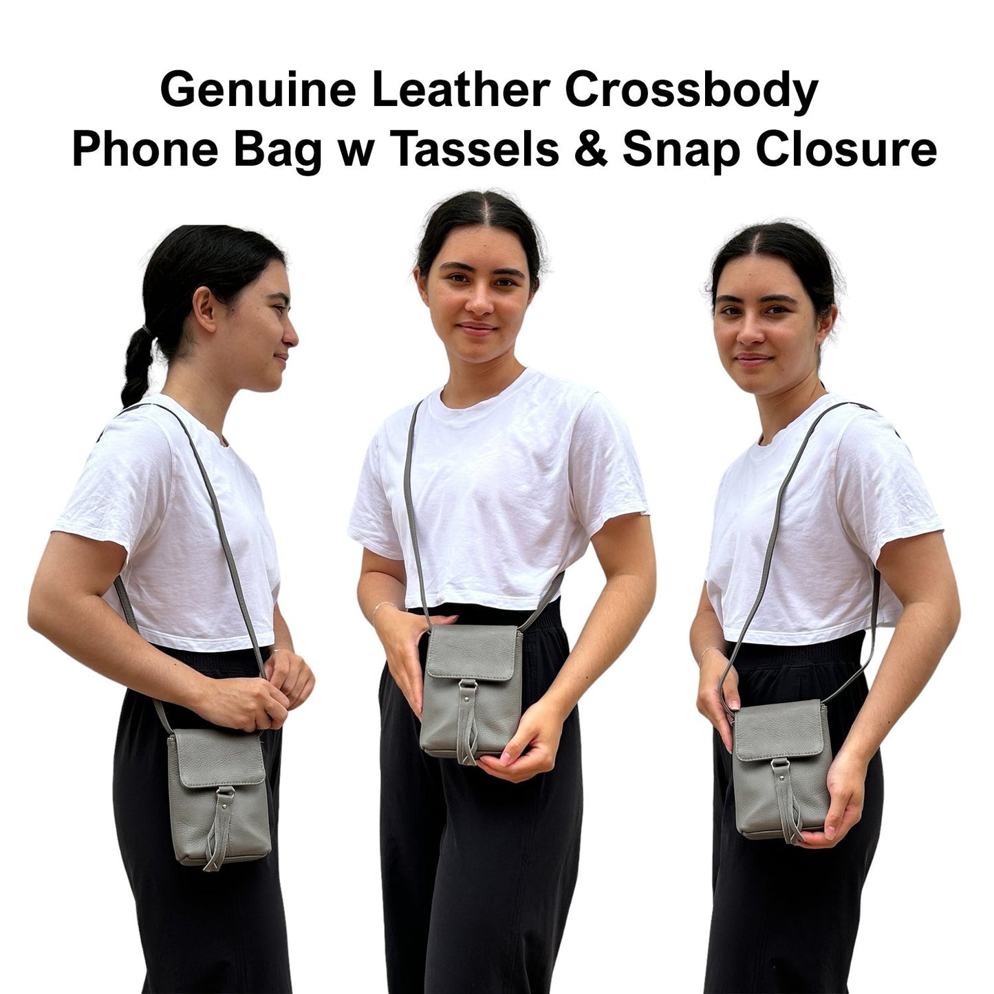 Genuine Leather Women's Phone Pouch Crossbody Flap Top w Tassel