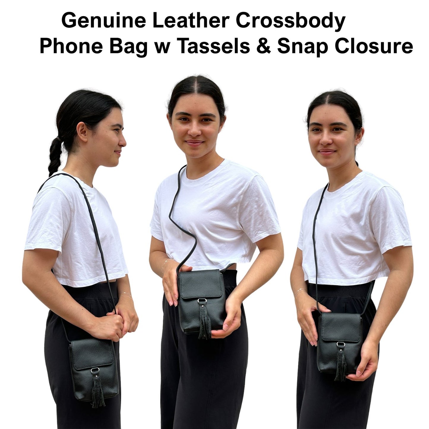 Genuine Leather Women's Phone Pouch Crossbody Flap Top w Tassel