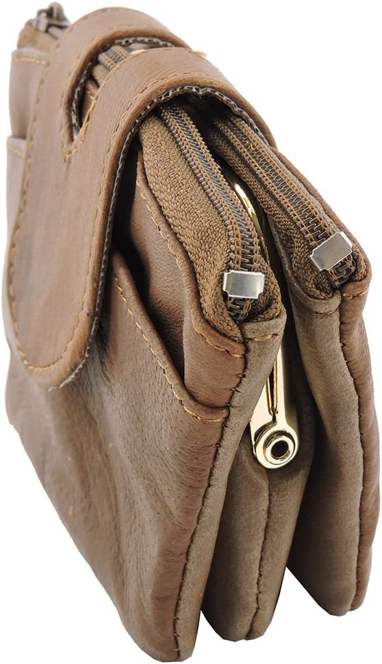 SILVERFEVER Leather Coin Purse with Kisslock Closure - Handcrafted Genuine Lambskin (3 Entry, Black)
