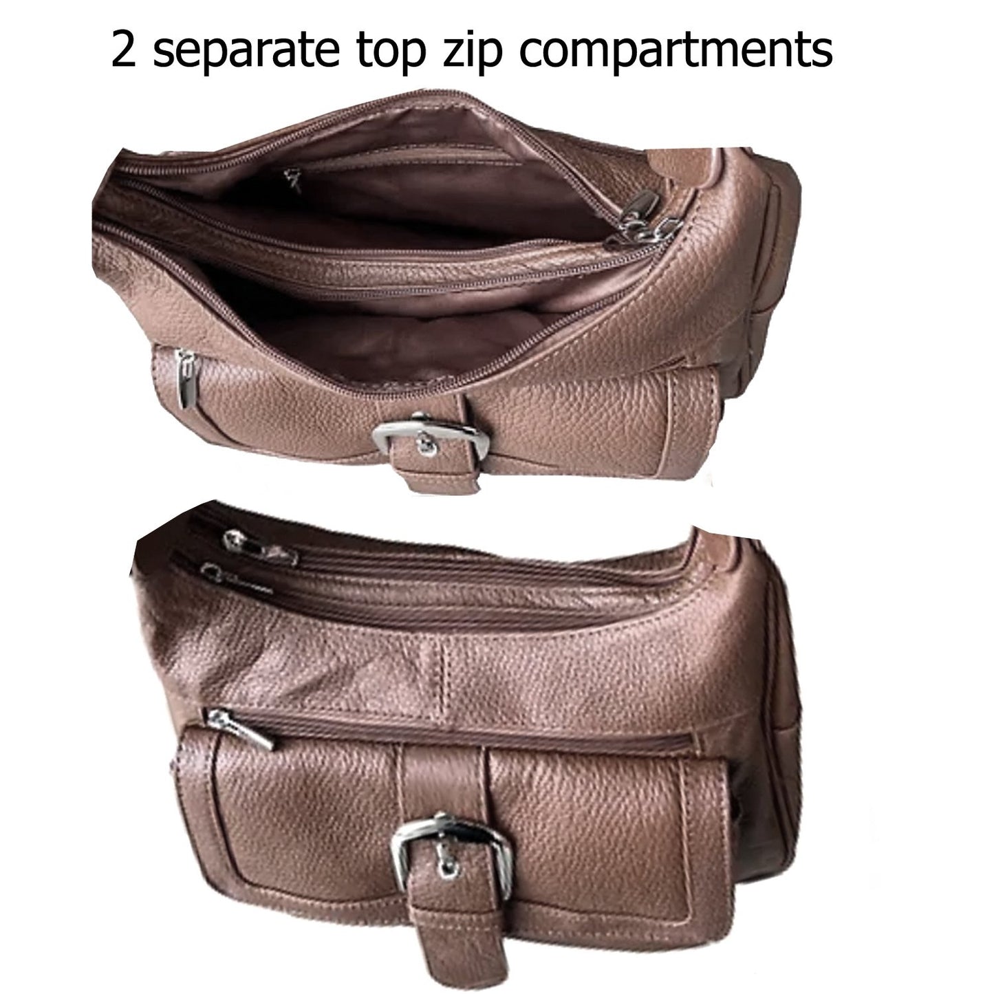 Women's Hobo Leather Handbag with 2 Entry, Buckled Front Pocket Silver Fever