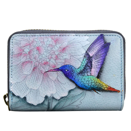 Anuschka Leather Accordion Credit Card Wallet Rainbow Birds LNWT