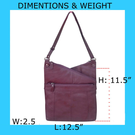 Women's Leather Large  Crossbody Travel Handbag Water Resistant Purse SilverFever