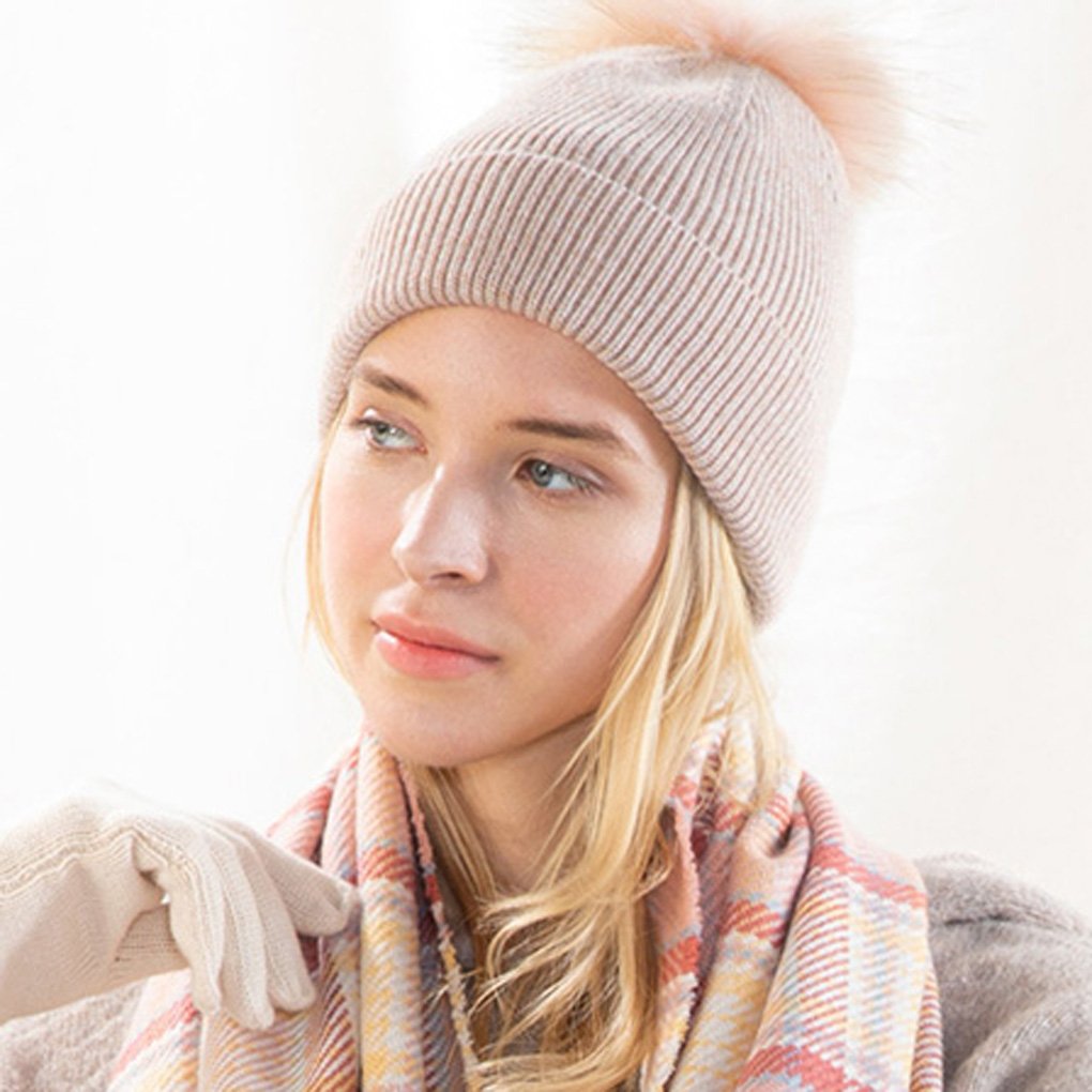 Look by M Women's Ribbet Pom Pom Beanie Ski Winter Hat
