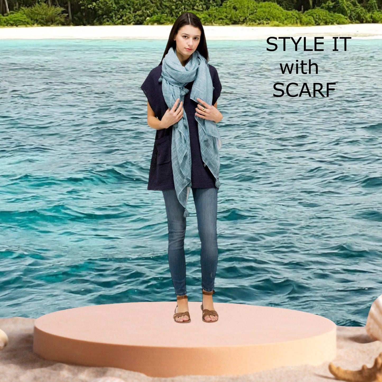 Look by M Sheer Denim Cover Up Pocket Poncho