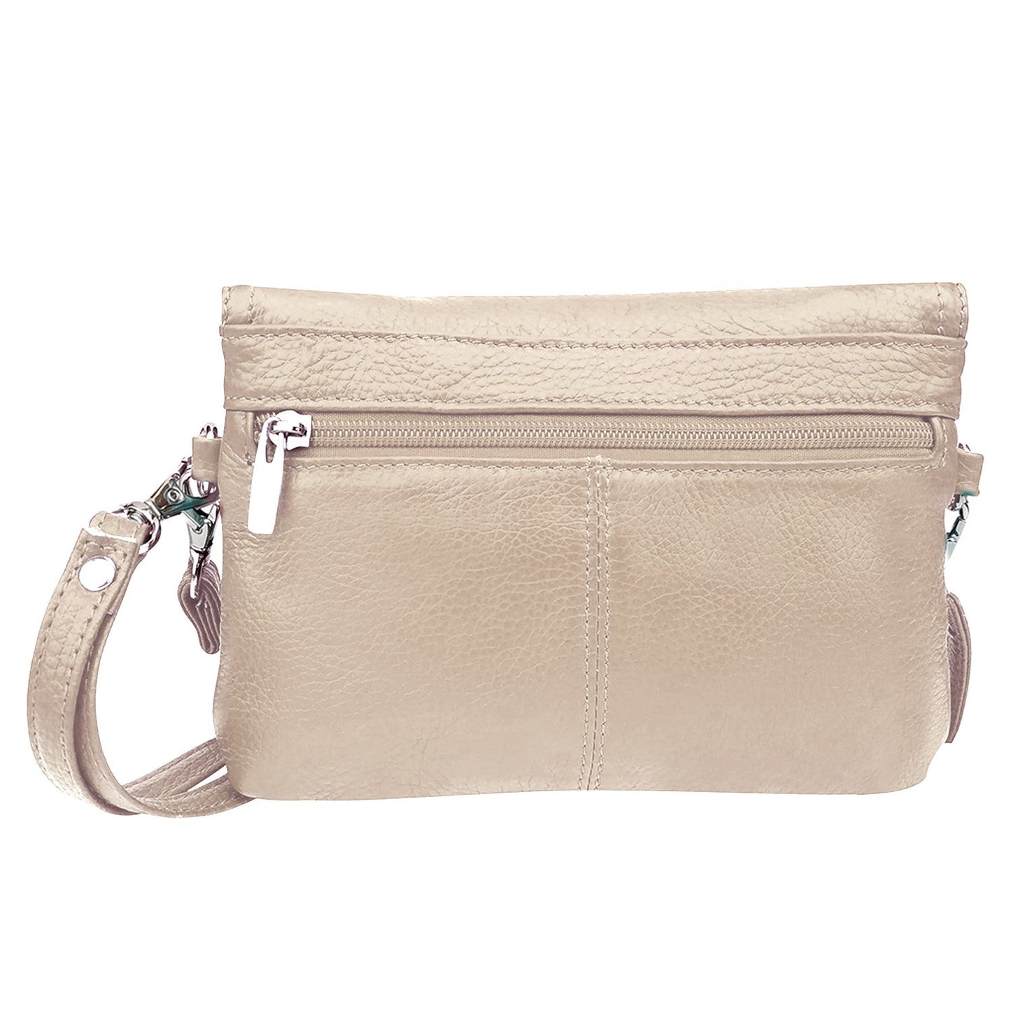 Leather Handbag Purse Womens Small Clutch Wristlet Crossbody Multi Compartment Organiser Fits Phone SilverFever