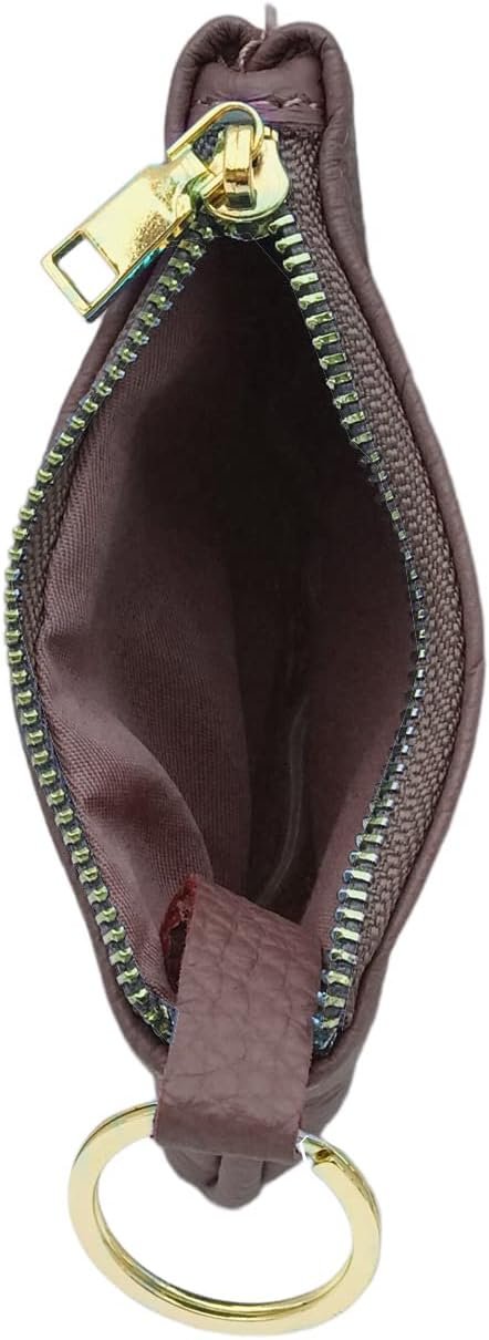 Cowhide Leather Coin Purse Pouch w Zipper and Key Fob