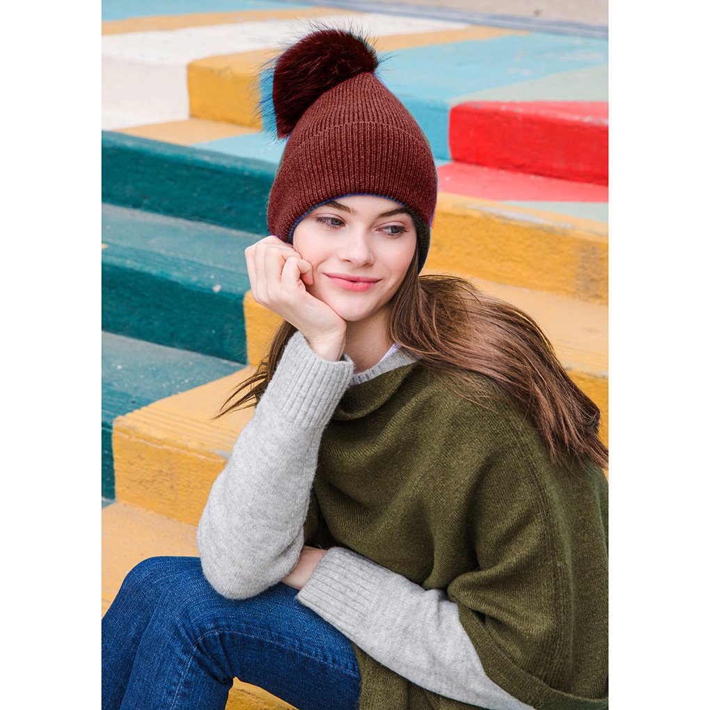 Look by M Women's Ribbet Pom Pom Beanie Ski Winter Hat
