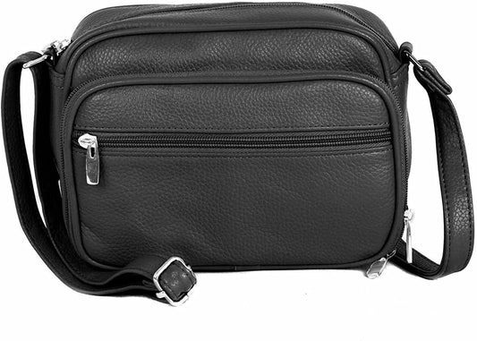 Cowhide Leather Womens Shoulder Purse Small Cross Body Organizer Bag with Many Pockets