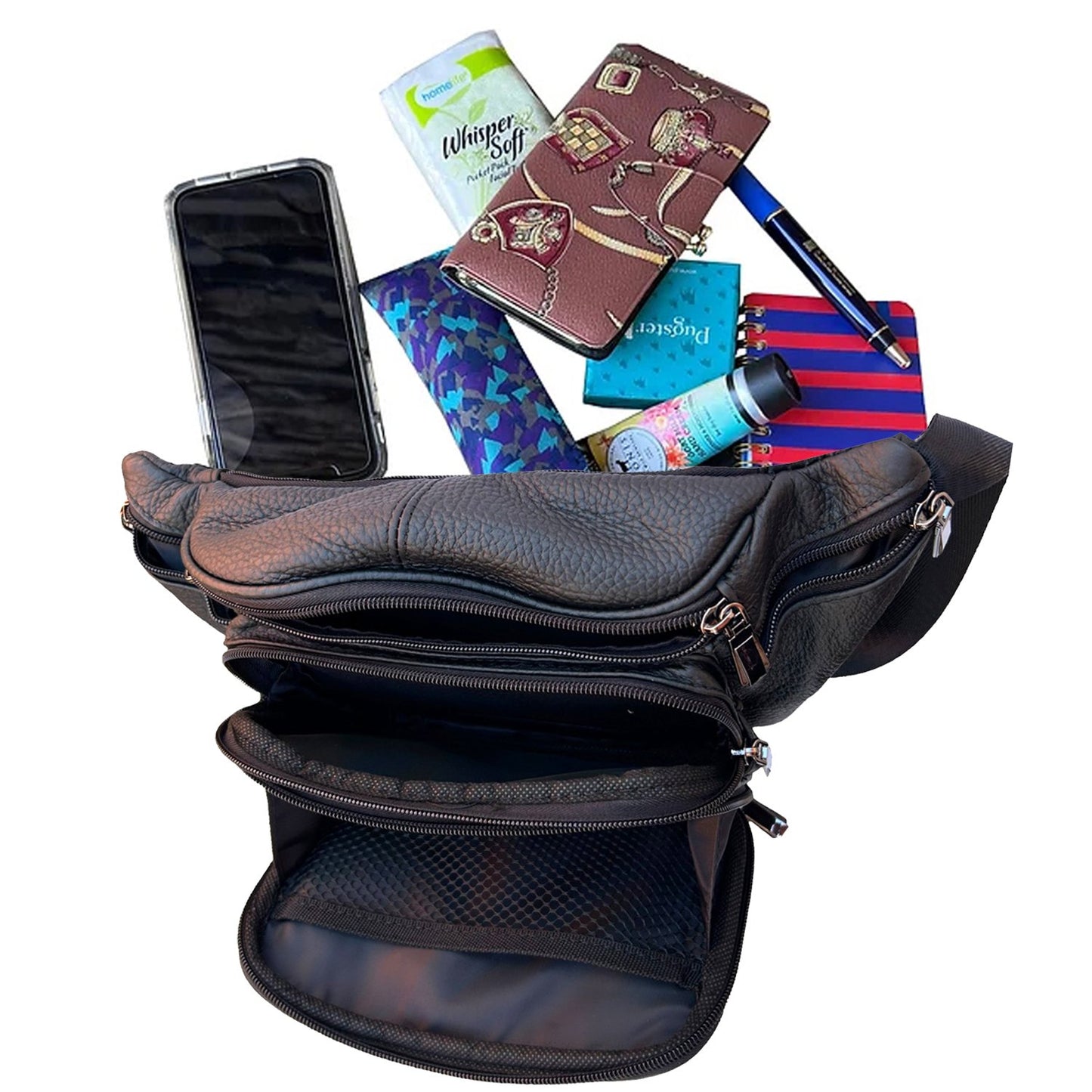 Genuine Leather Sling Crossbody Waist Bag Fanny Pack Organizer, Large