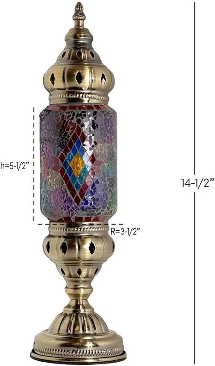 Turkish Cylinder Table Lamp Mosaic Glass Accent Boho Lamps Moroccan Lantern (Blue Star)