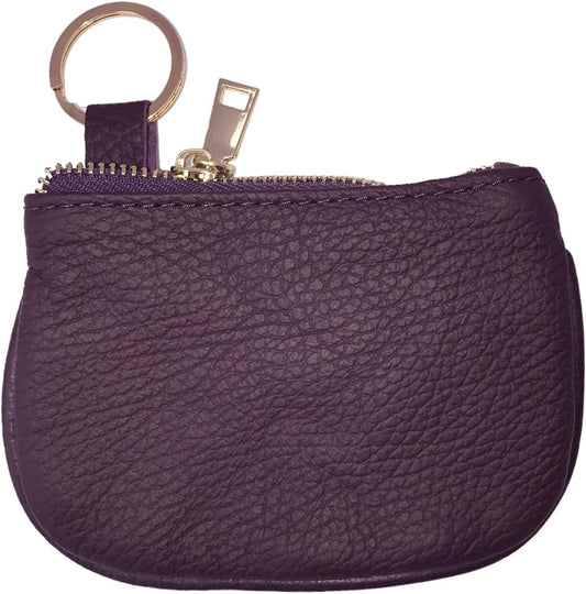Cowhide Leather Coin Purse Pouch w Zipper and Key Fob