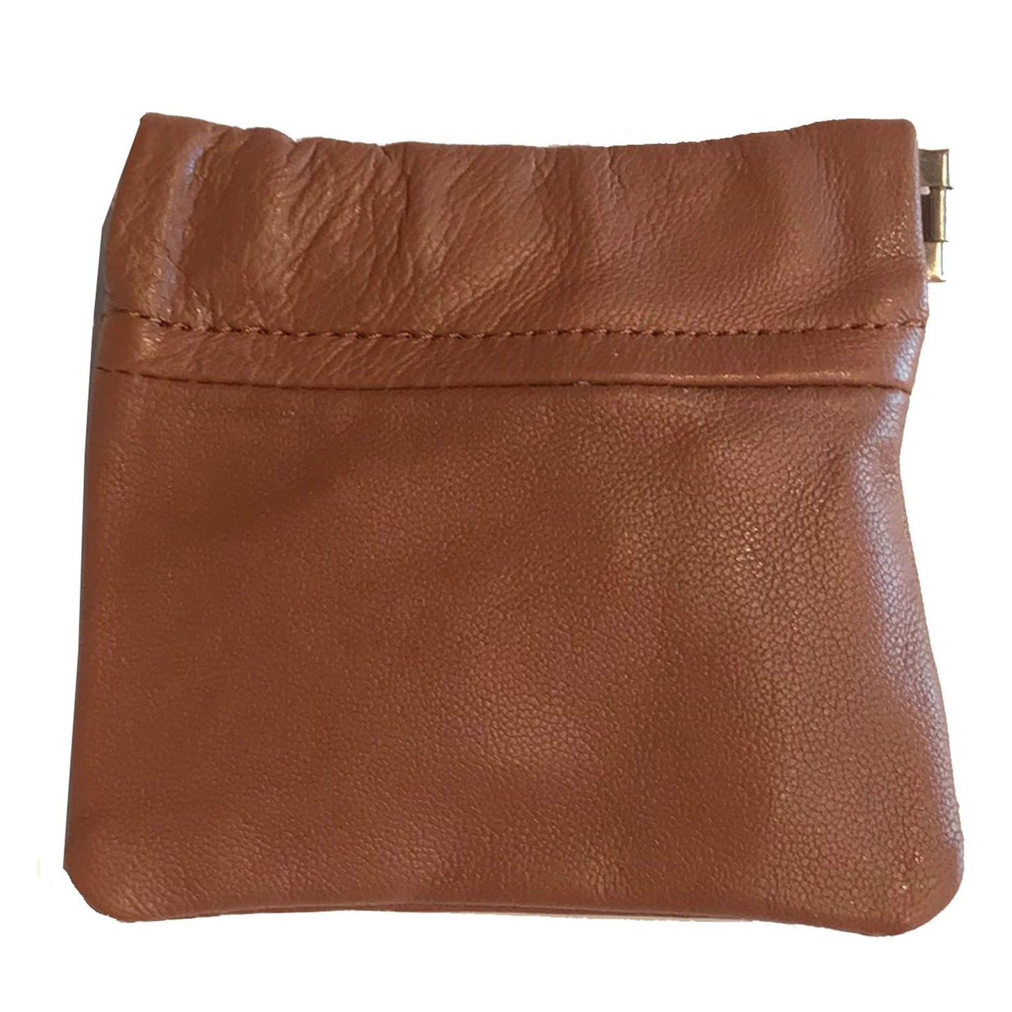 Cowhide Leather Coin Purse Change Holder Squeeze Spring Closure w Key Ring, 3.0" by 3.25"