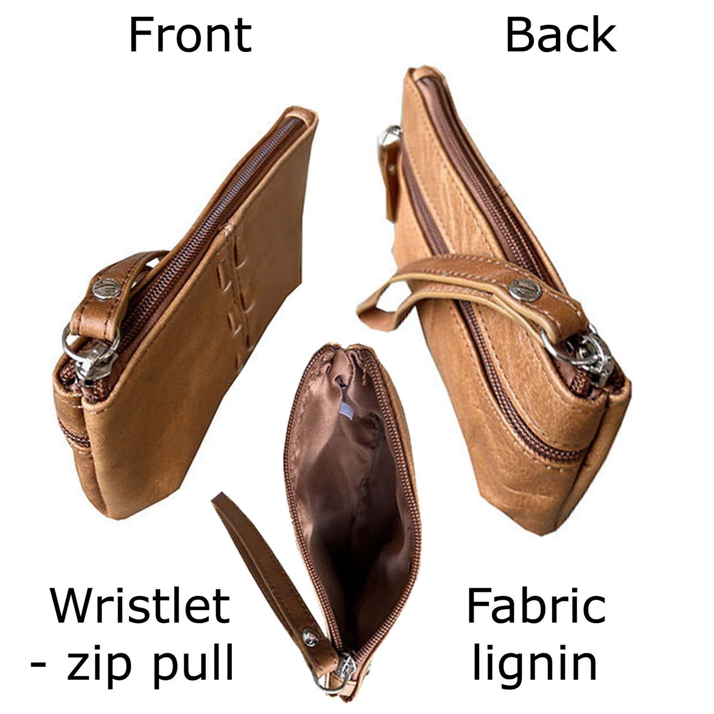 Women's Leather Wristlet Small Wallet Clutch with Whipstitched Detail