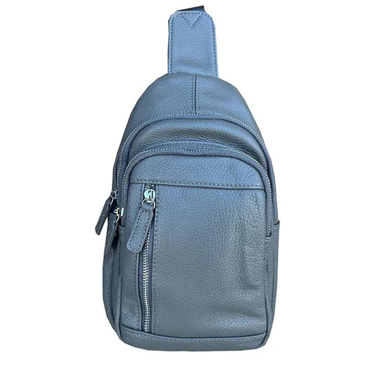 SILVERFEVER Women's Cross Body Sling Leather Bag Chest Bag Daypack Fanny Pack for Every Day, Hiking, or Traveling (Grey)
