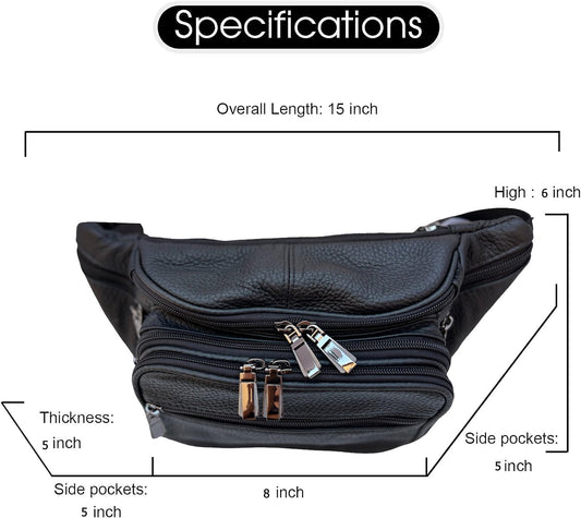 Genuine Leather Sling Crossbody Waist Bag Fanny Pack Organizer, Large