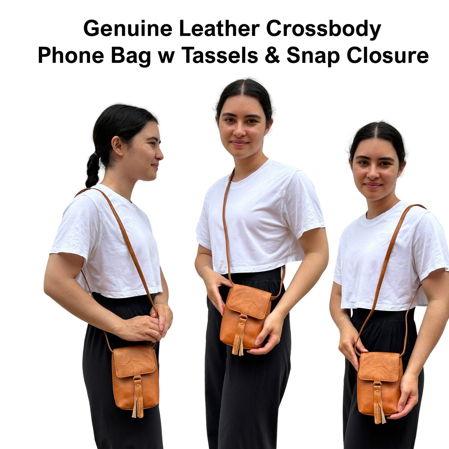 Genuine Leather Women's Phone Pouch Crossbody Flap Top w Tassel