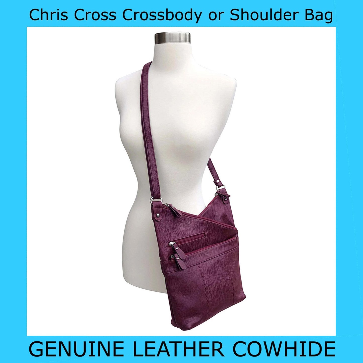 Women's Leather Large  Crossbody Travel Handbag Water Resistant Purse SilverFever