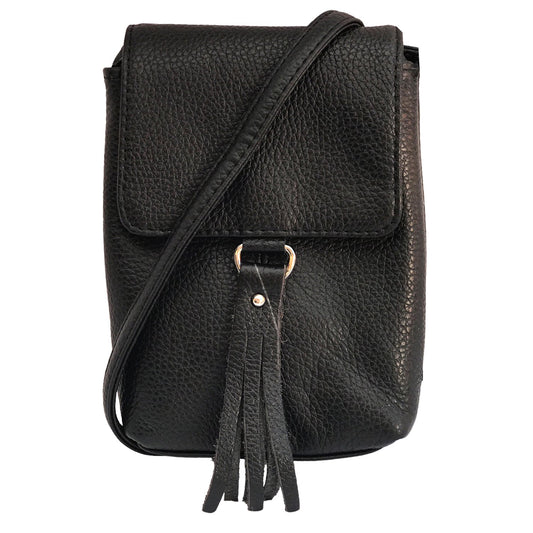 Genuine Leather Women's Phone Pouch Crossbody Flap Top w Tassel