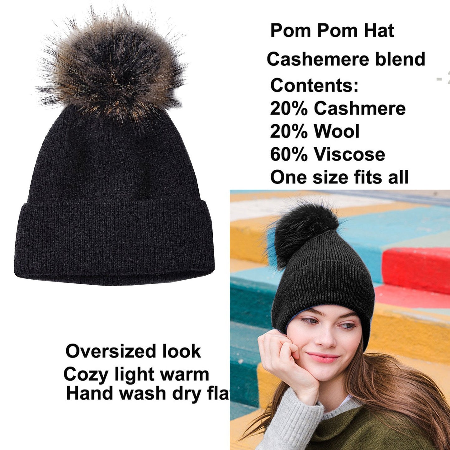 Look by M Women's Ribbet Pom Pom Beanie Ski Winter Hat