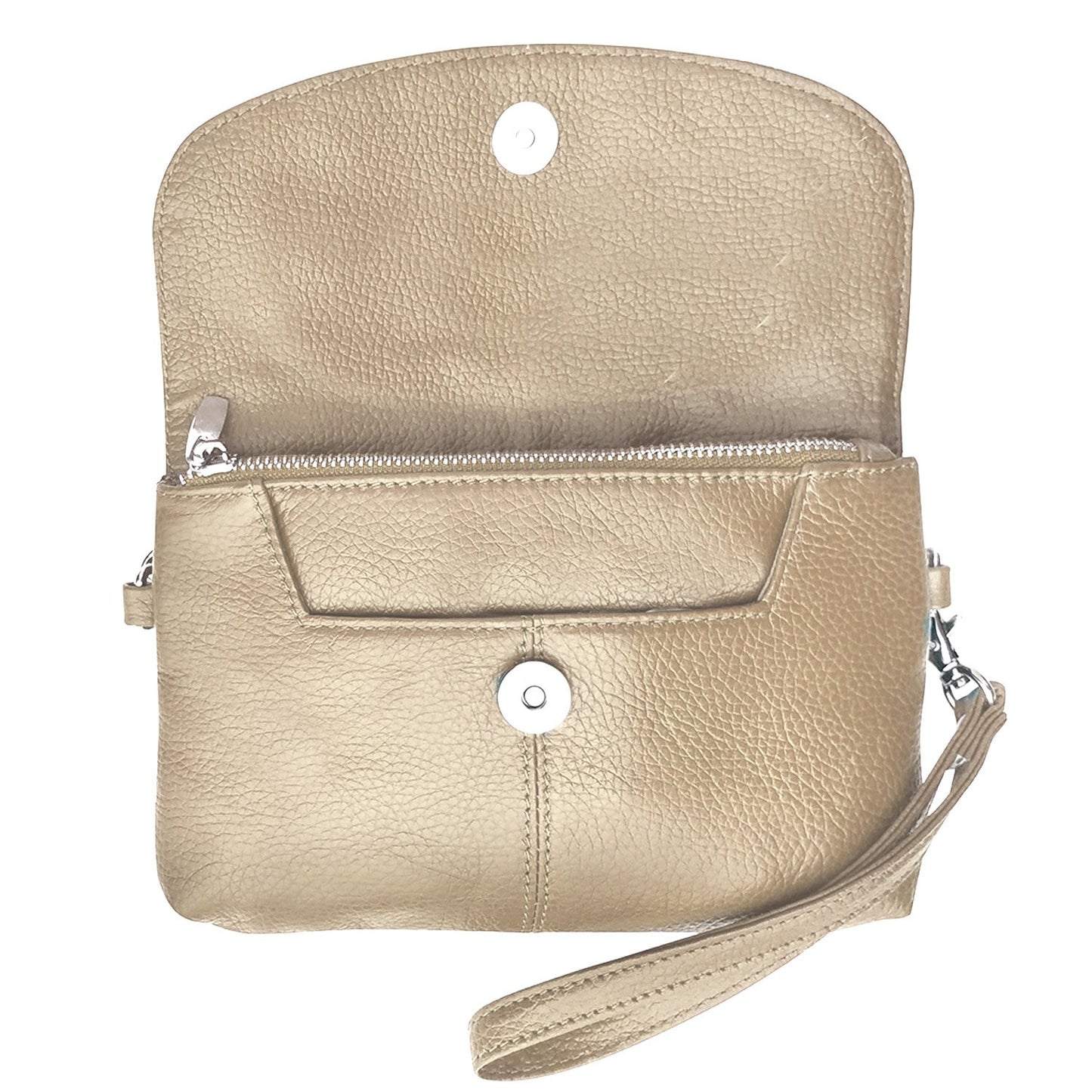 Leather Handbag Purse Womens Small Clutch Wristlet Crossbody Multi Compartment Organiser Fits Phone SilverFever
