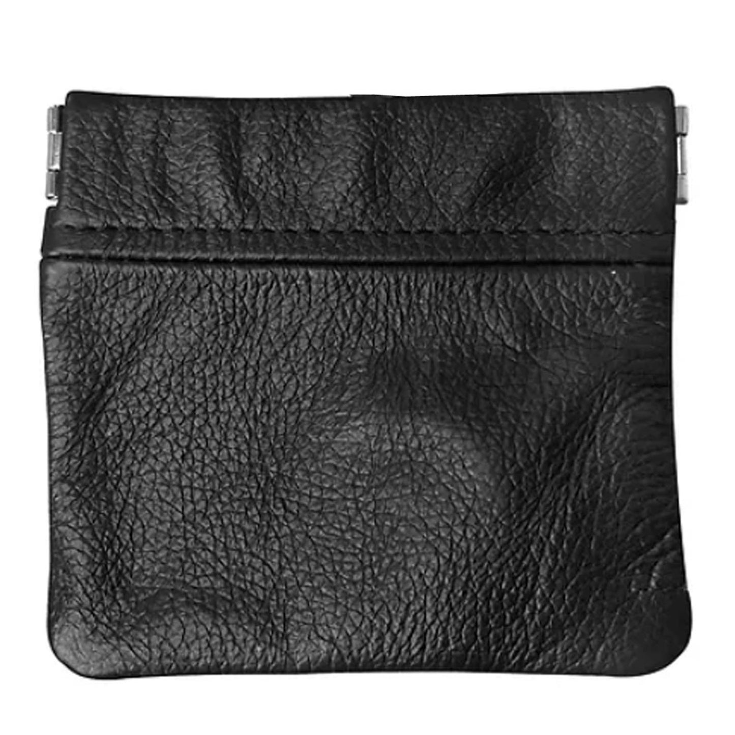 Cowhide Leather Coin Purse Change Holder Squeeze Spring Closure w Key Ring, 3.0" by 3.25"