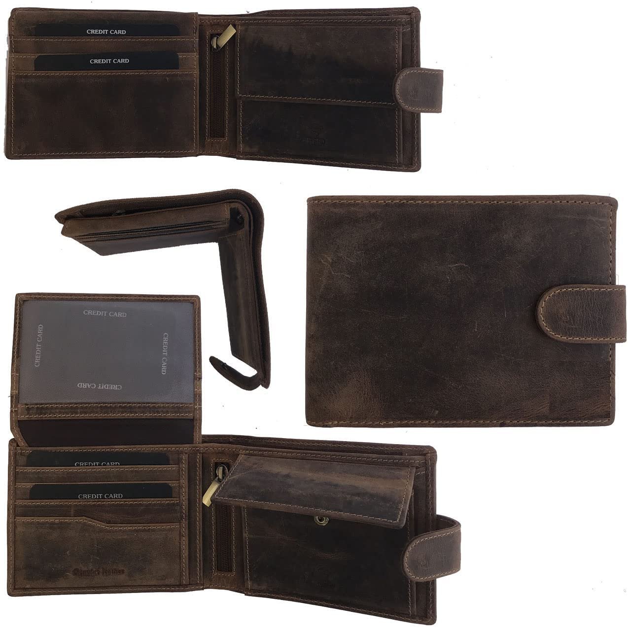 Leather Wallet for Men's-Genuine Washed Calf RFID Blocking Bifold Men Wallet With Coin Pocket (Vertical Flip Stitched Collar, Black)