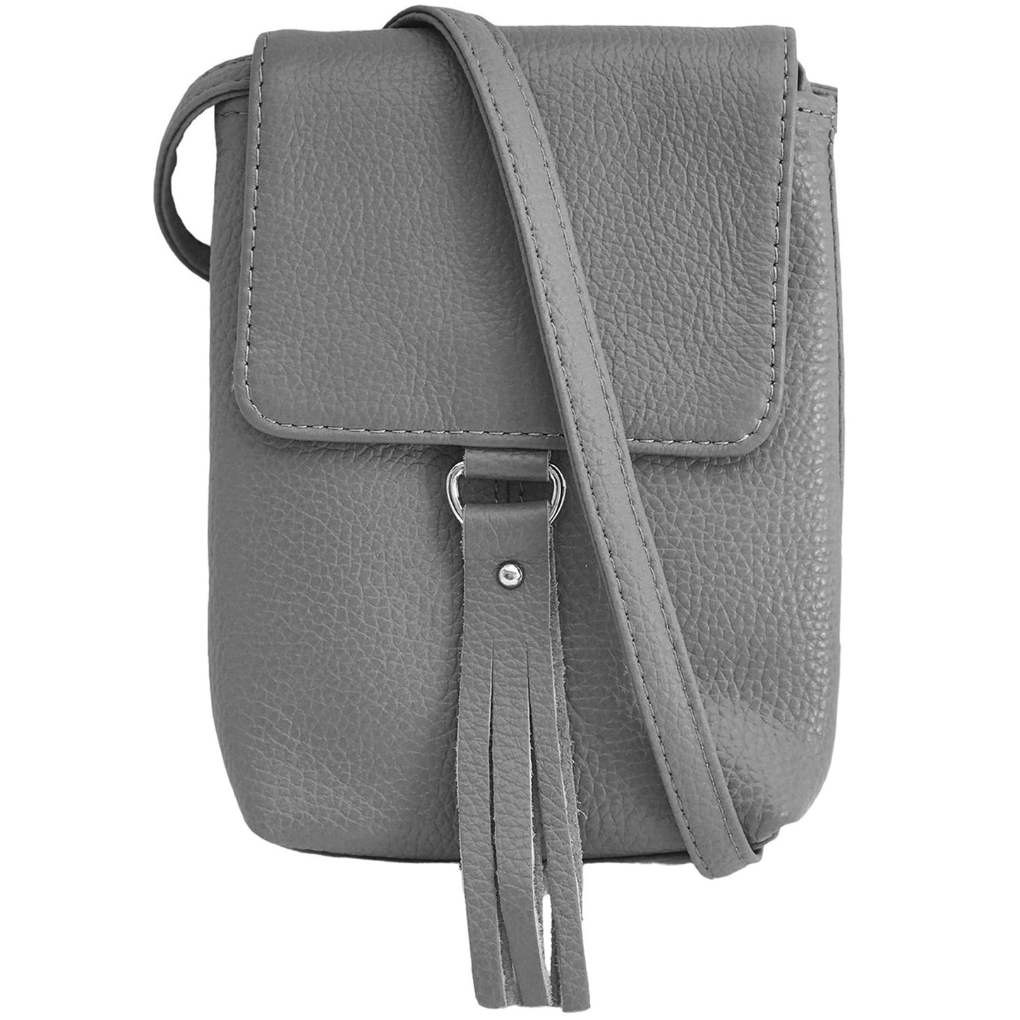 Genuine Leather Women's Phone Pouch Crossbody Flap Top w Tassel