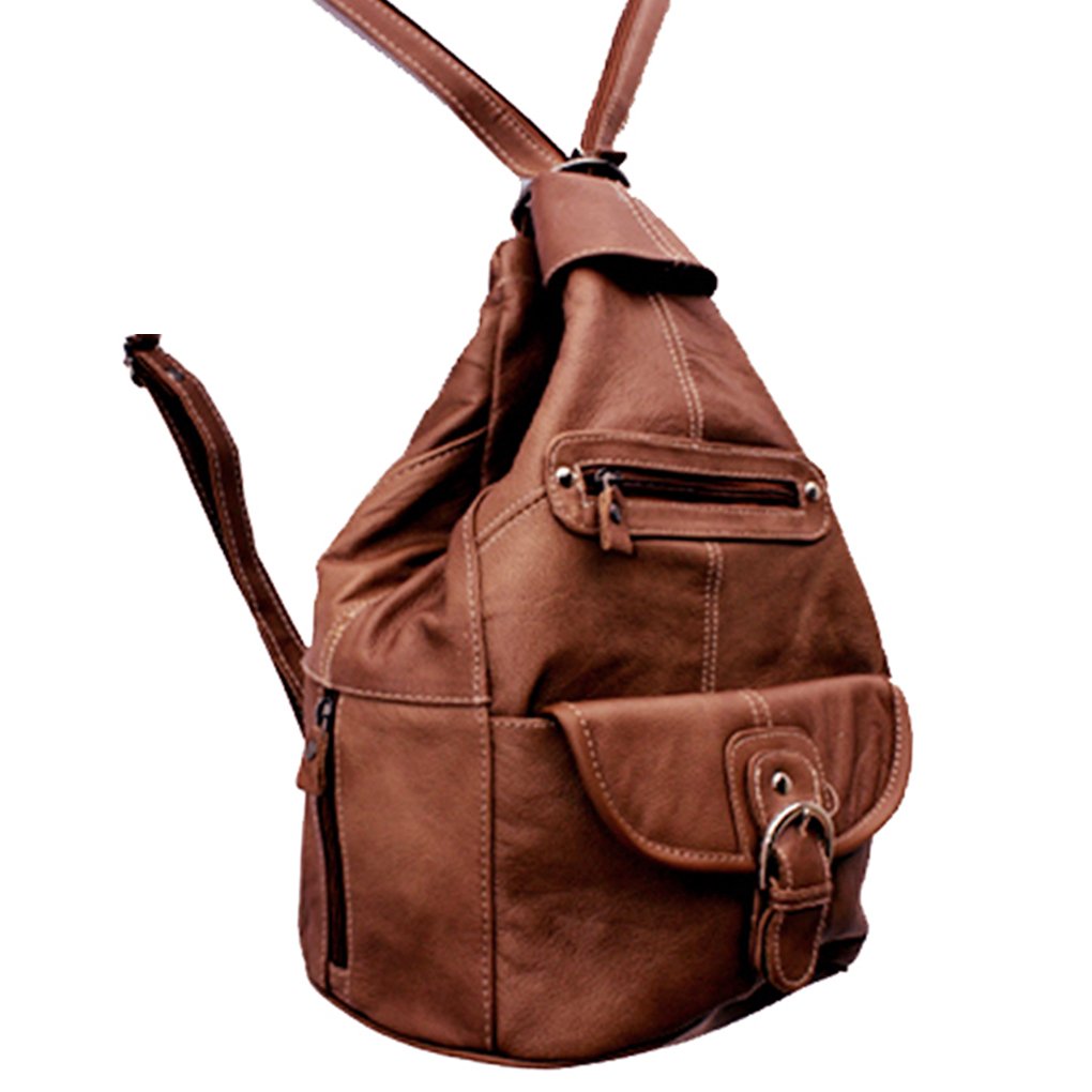 Women's Cowhide Leather Backpack Convertible Sling One Shoulder Large Bag Secure Entry |7 Pocket