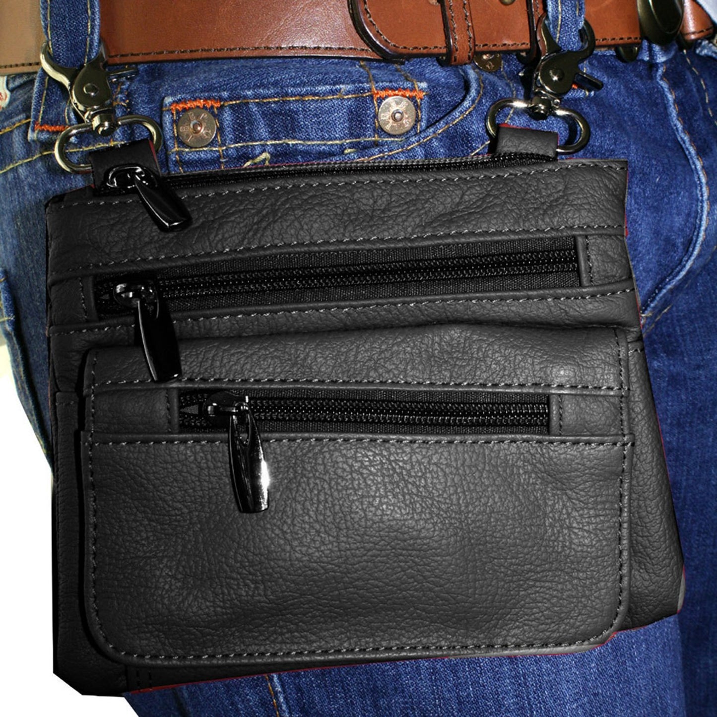 SILVERFEVER Leather Bike Rider Accordion Bag Cross Body Belt Phone Pack Pouch