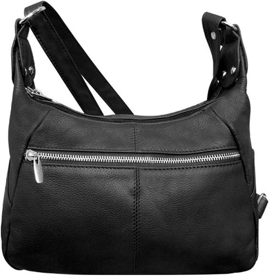 Black-2 Entry Women's Leather Medium Cross Body Purse Shoulder Ladies Handbag with Many Pockets