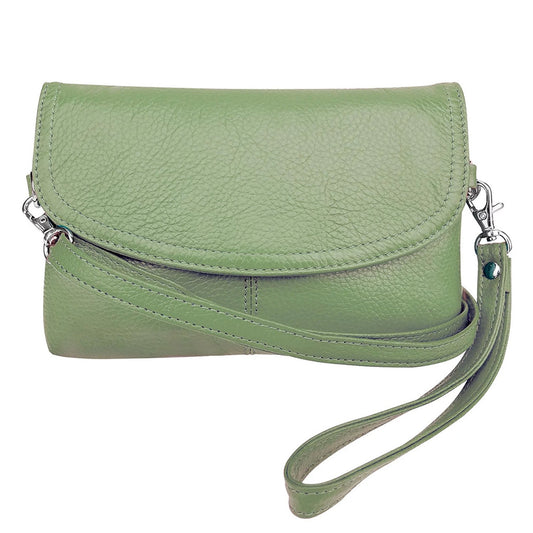 Leather Handbag Purse Womens Small Clutch Wristlet Crossbody Multi Compartment Organiser Fits Phone SilverFever
