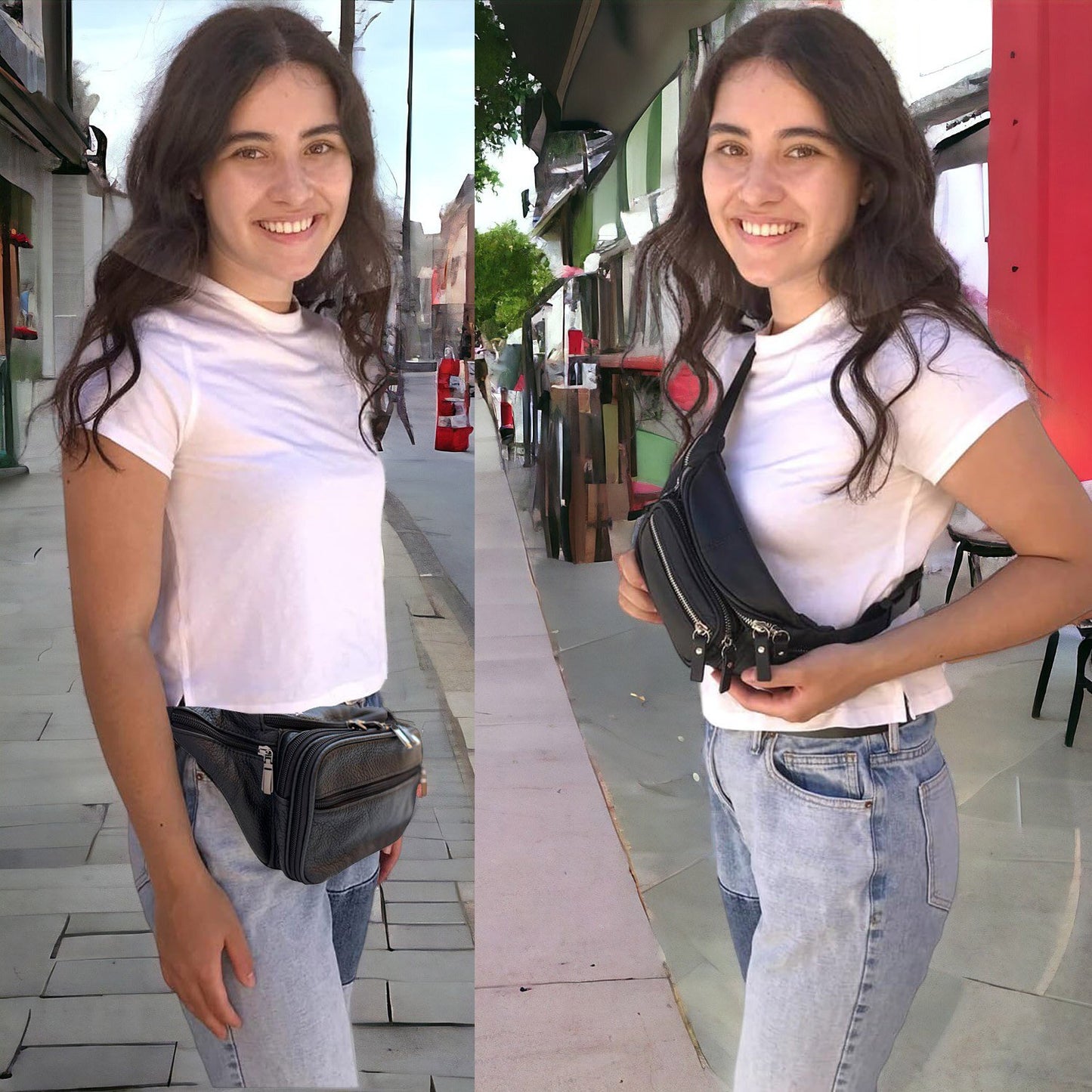 Genuine Leather Sling Crossbody Waist Bag Fanny Pack Organizer, Large