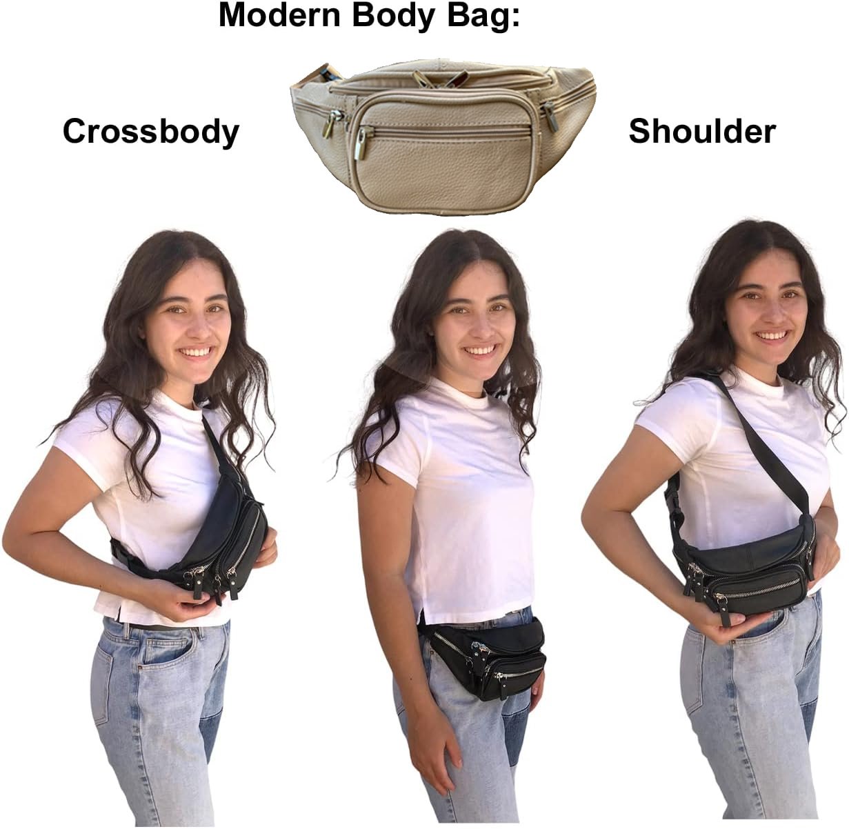 Men's Women's Leather Fanny Pack Waist-Pack Cellphone Holder Crossover Bag