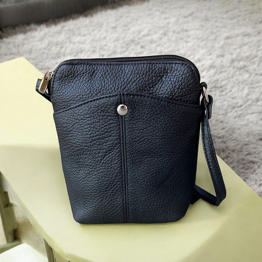 SILVERFEVER Women's Phone Crossbody Bag Trendy Small Purse Cowhide Leather Handbag (Black)