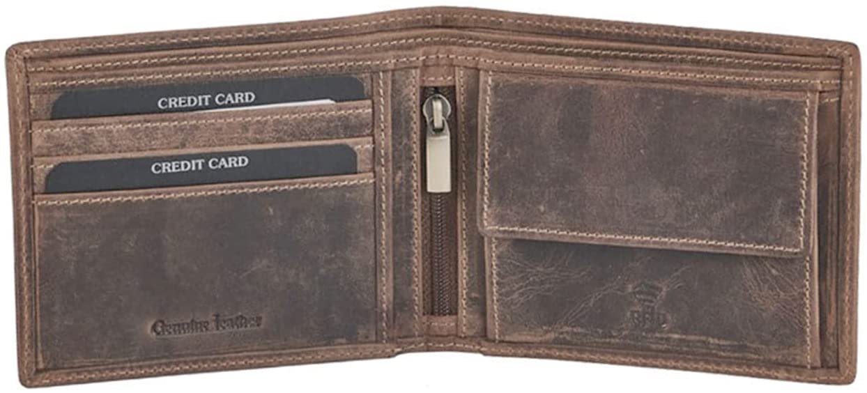Leather Wallet for Men's-Genuine Washed Calf RFID Blocking Bifold Men Wallet With Coin Pocket (Vertical Flip Stitched Collar, Black)