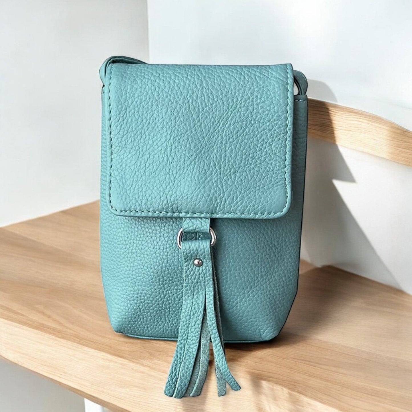 Genuine Leather Women's Phone Pouch Crossbody Flap Top w Tassel