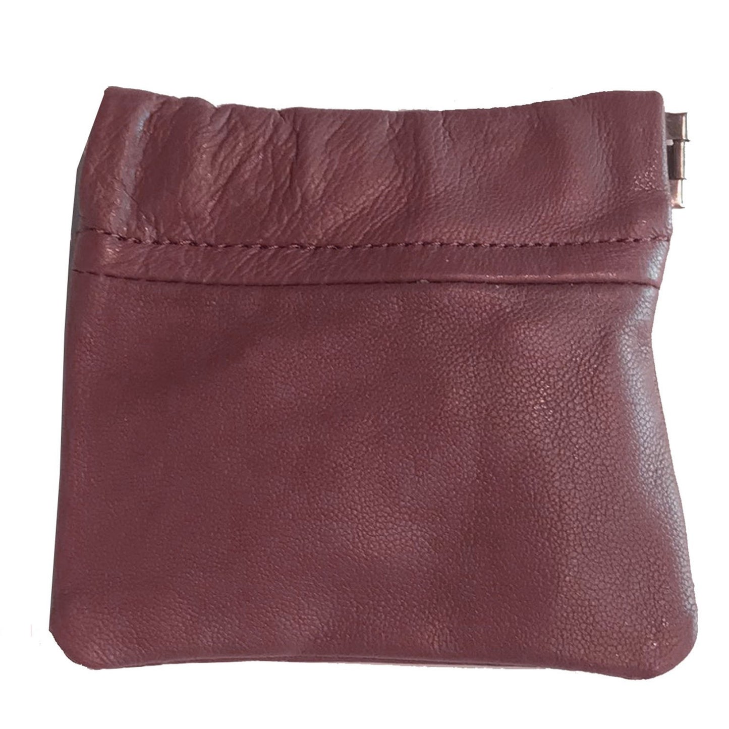 Cowhide Leather Coin Purse Change Holder Squeeze Spring Closure w Key Ring, 3.0" by 3.25"