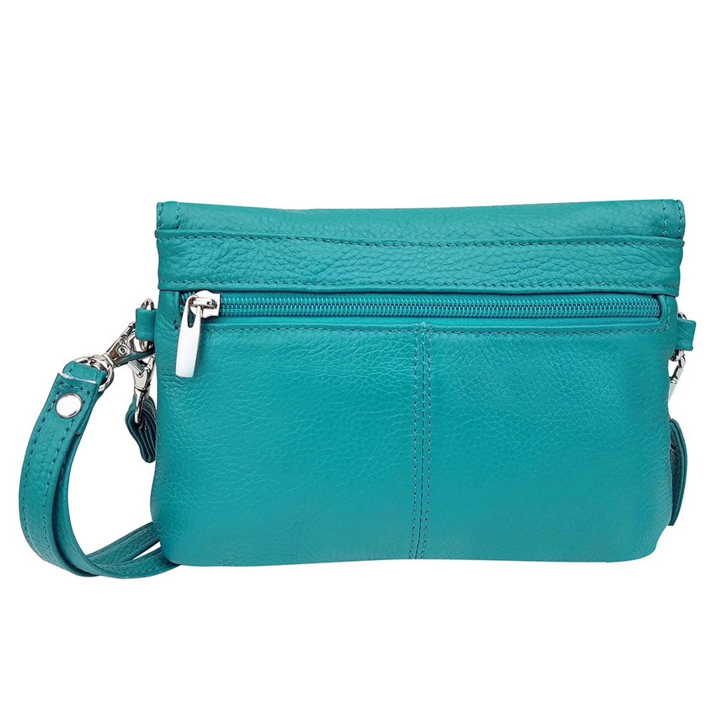 Leather Handbag Purse Womens Small Clutch Wristlet Crossbody Multi Compartment Organiser Fits Phone SilverFever