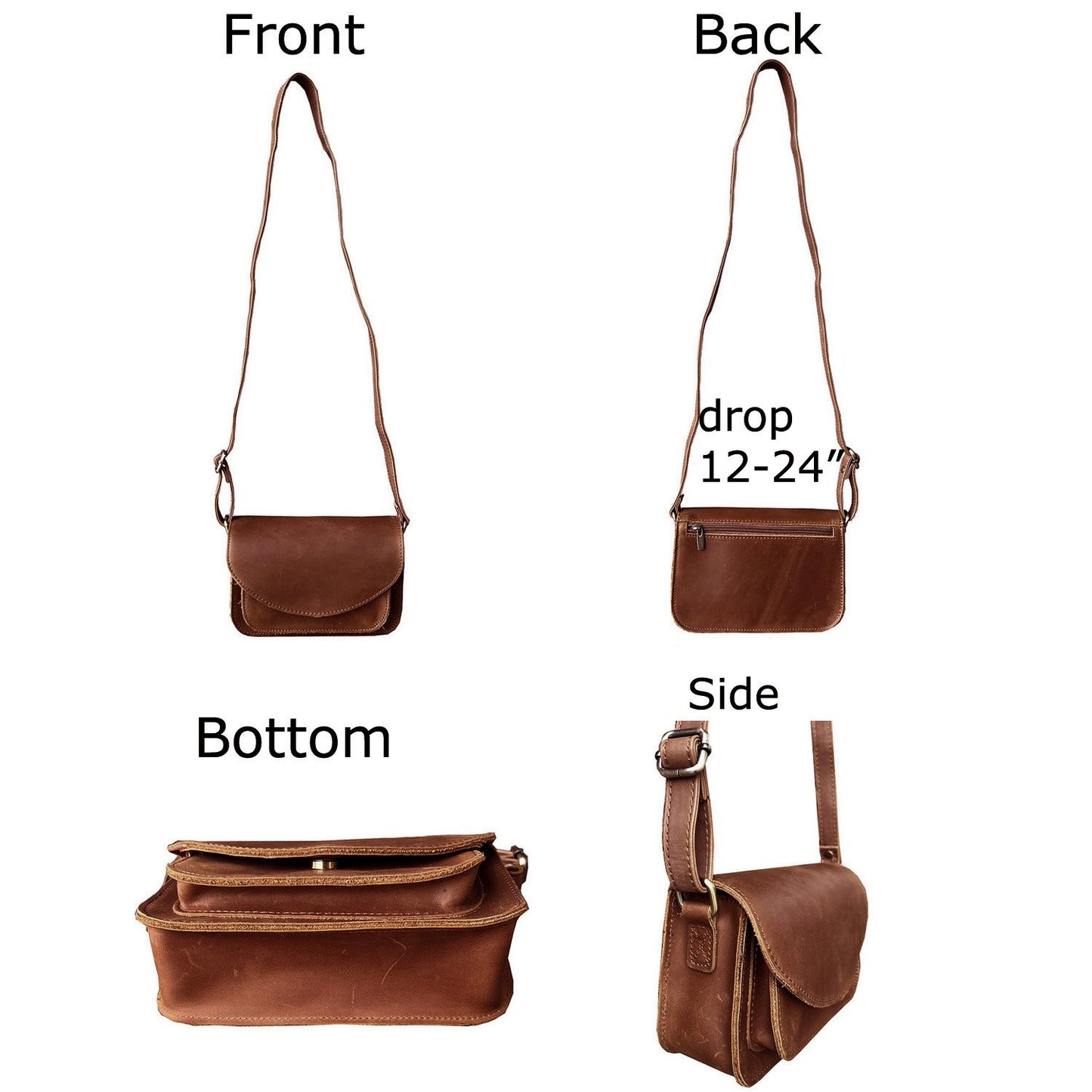 Cowhide Leather Womens Shoulder Purse Small Cross Body Organizer Bag with Many Pockets
