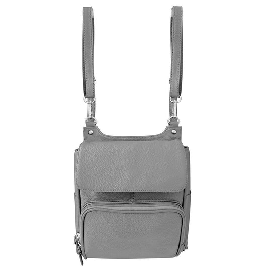Leather Women's Backpack w Flip Rain Cover & Top Handle SilverFever
