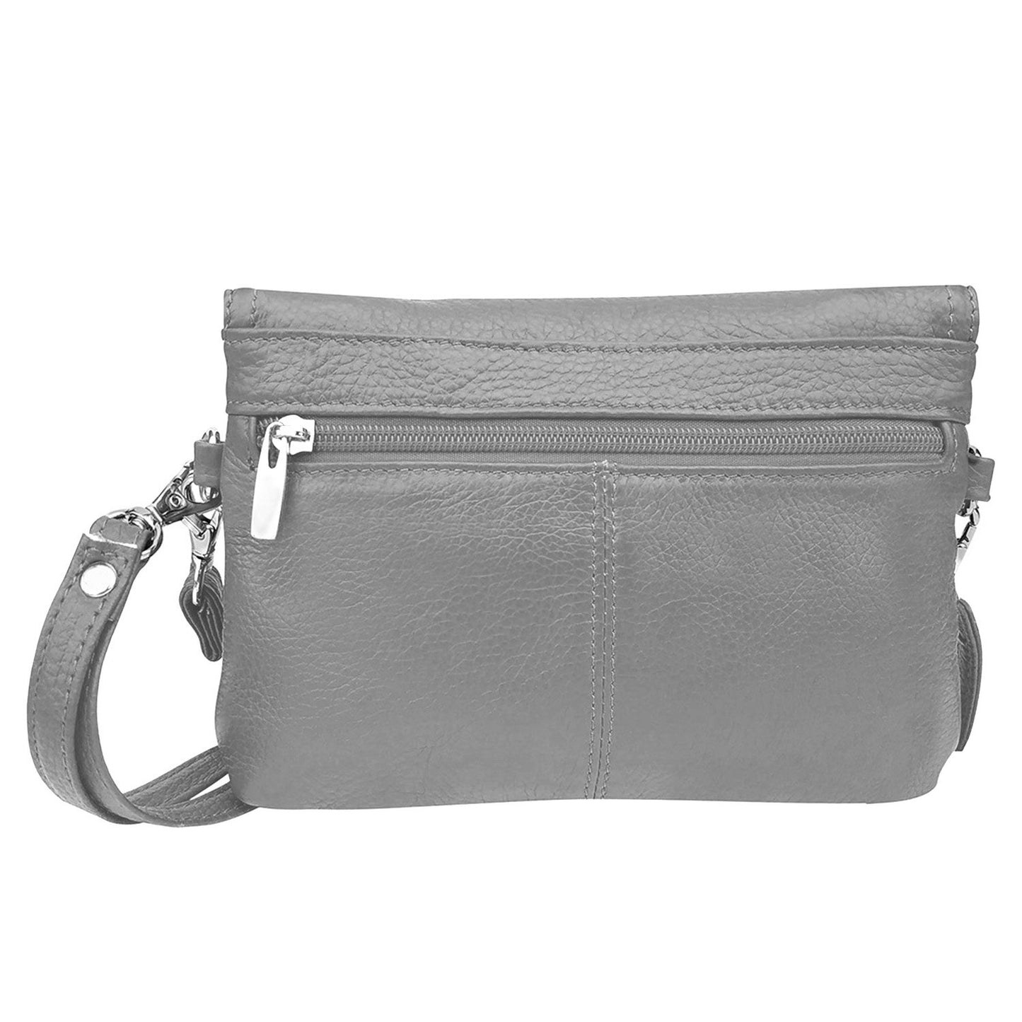 Leather Handbag Purse Womens Small Clutch Wristlet Crossbody Multi Compartment Organiser Fits Phone SilverFever