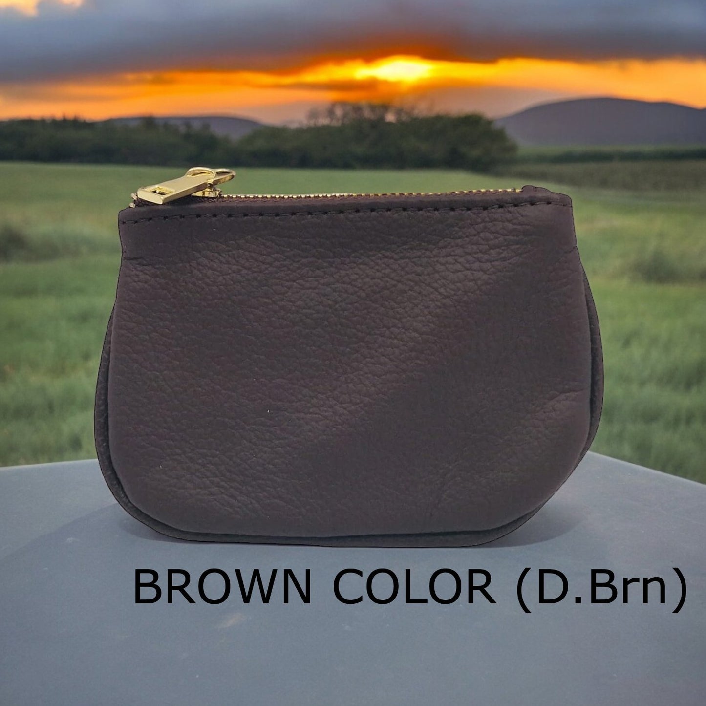 Cowhide Leather Coin Purse Pouch w Zipper and Key Fob