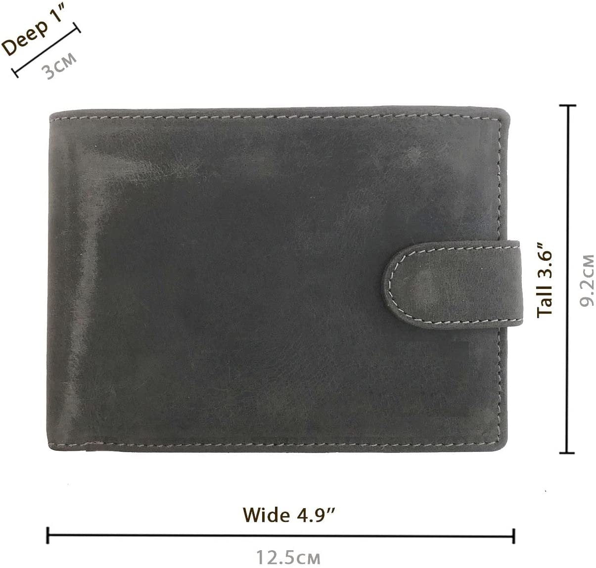 Leather Wallet for Men's-Genuine Washed Calf RFID Blocking Bifold Men Wallet With Coin Pocket (Vertical Flip Stitched Collar, Black)