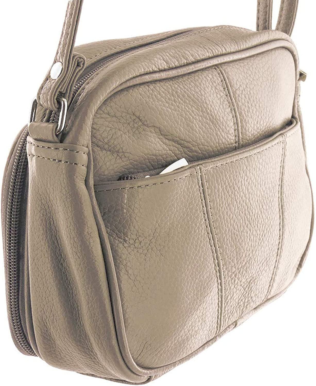 Cowhide Leather Womens Shoulder Purse Small Cross Body Organizer Bag with Many Pockets