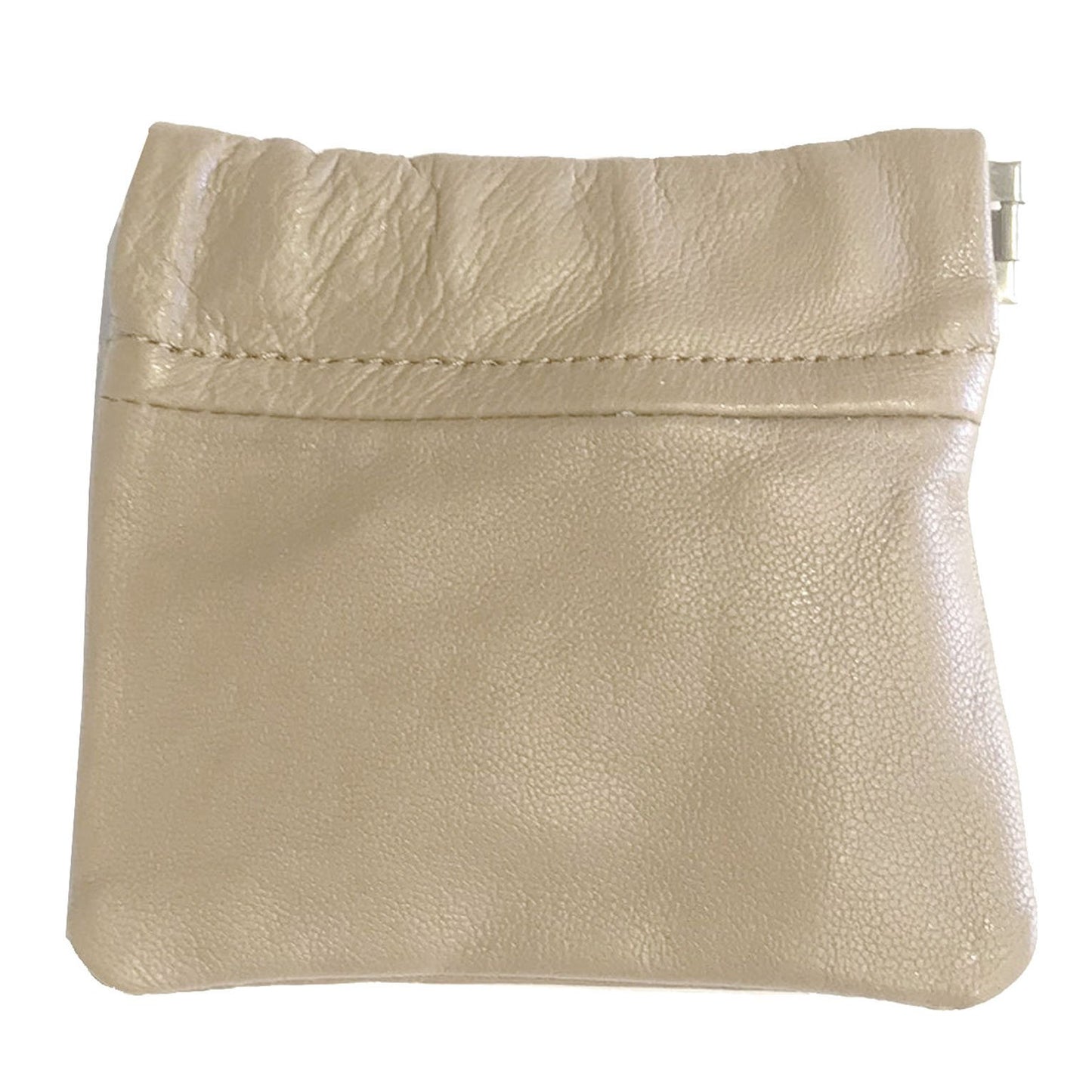 Cowhide Leather Coin Purse Change Holder Squeeze Spring Closure w Key Ring, 3.0" by 3.25"