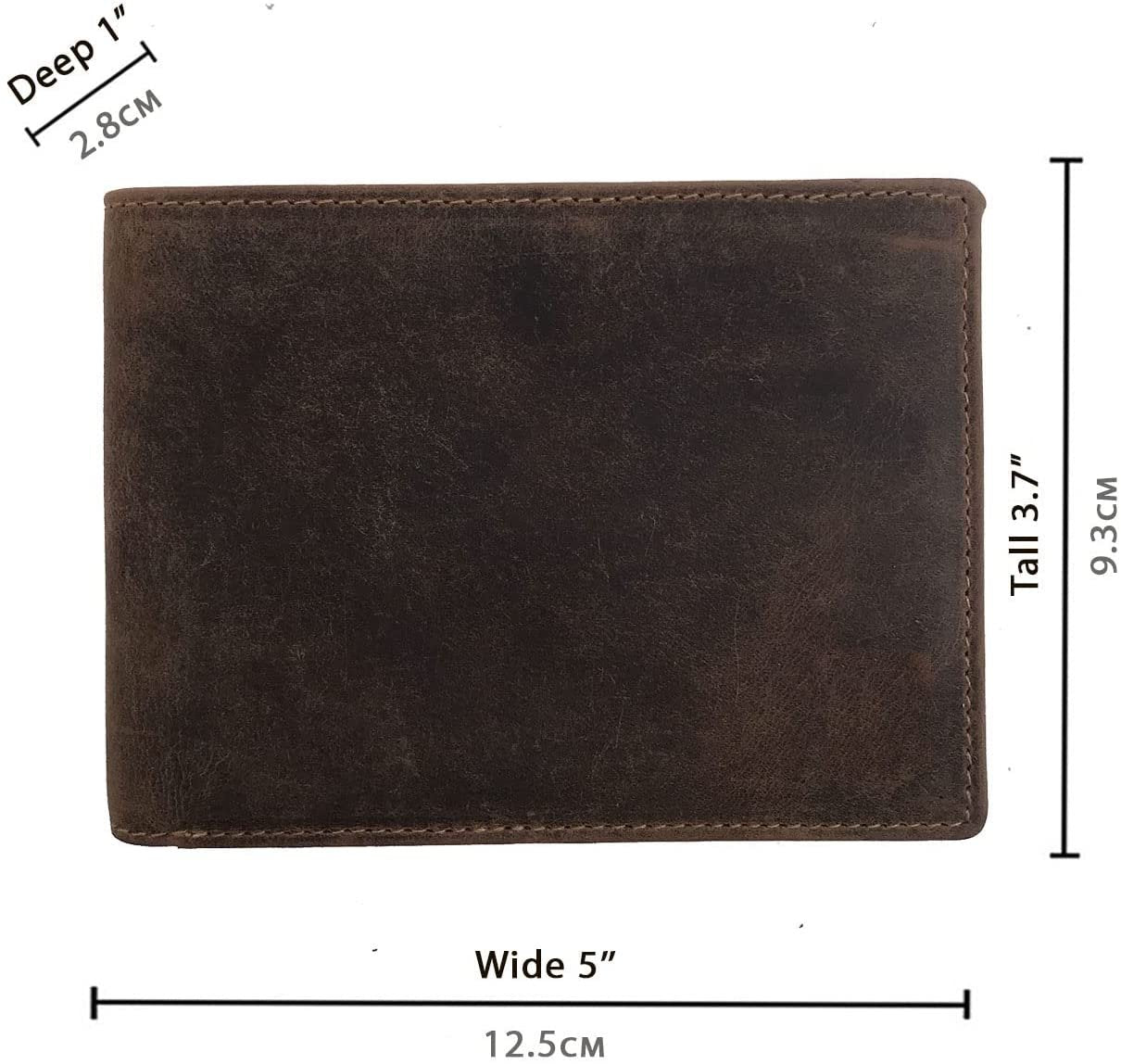 Leather Wallet for Men's-Genuine Washed Calf RFID Blocking Bifold Men Wallet With Coin Pocket (Vertical Flip Stitched Collar, Black)